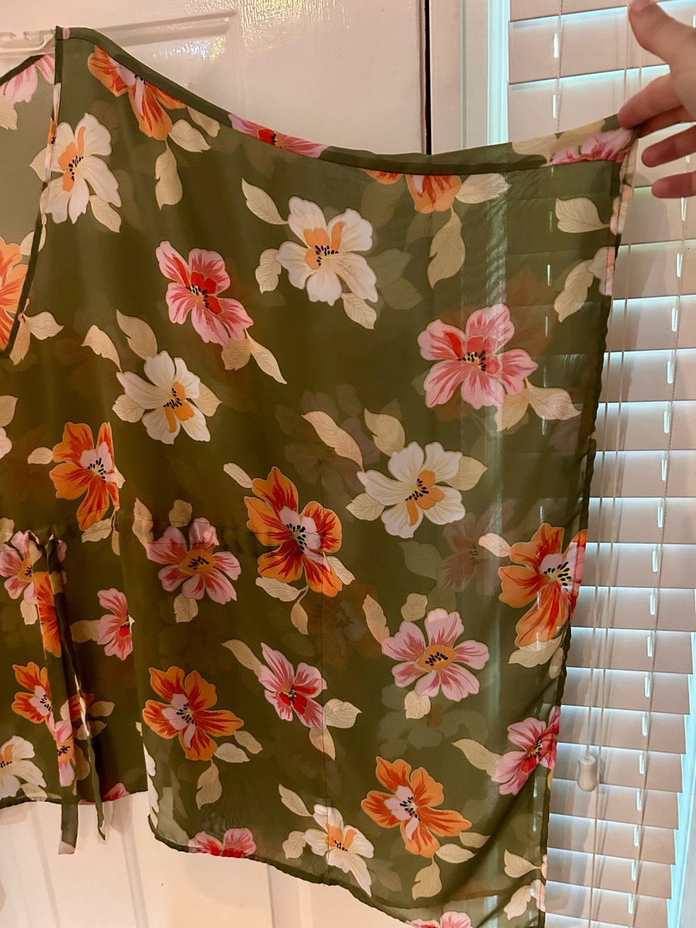 Lane Bryant Olive Green Floral Tie-Waist Blouse - Picture 2 of 3